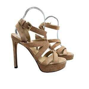 Stuart Weitzman Beige Suede Strappy Platform Heels 6.5‎ M Womens Elegant Design